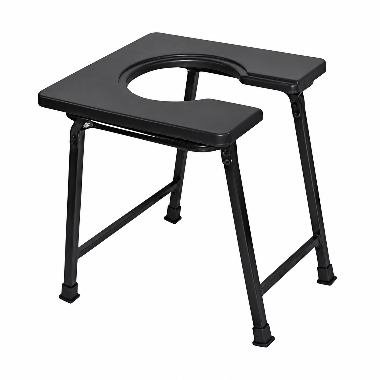 Compatible Replacement Black Foldable Commode Stool with U Shape Toilet Seat for Elderly & Senior Citizens